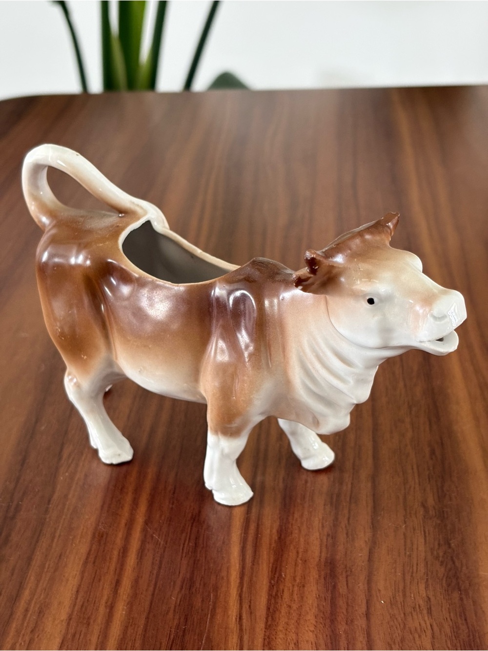 Vintage Soft Ceramic Cow Creamer in Brown and White